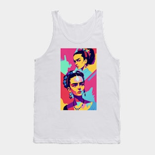 Frida's Kaleidoscopic Palette: Vibrant Portrait Illustration Tank Top